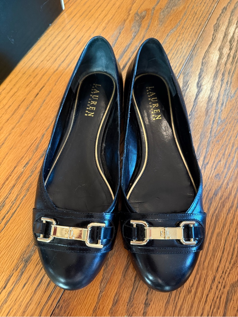 Ralph Lauren Black Leather Loafers with Gold-Tone Buckle
